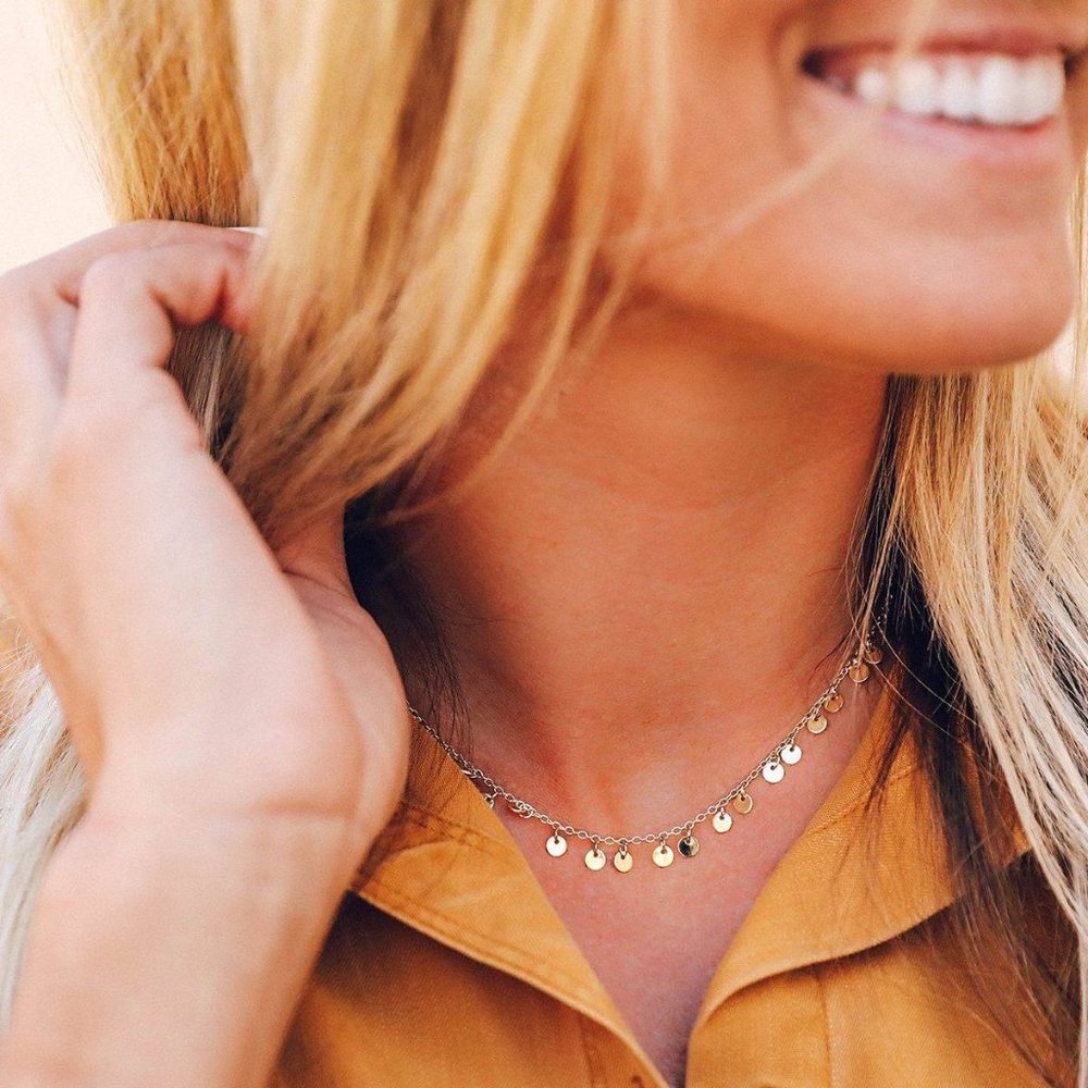 Sterling Silver Mini Coin Disc Choker Necklace